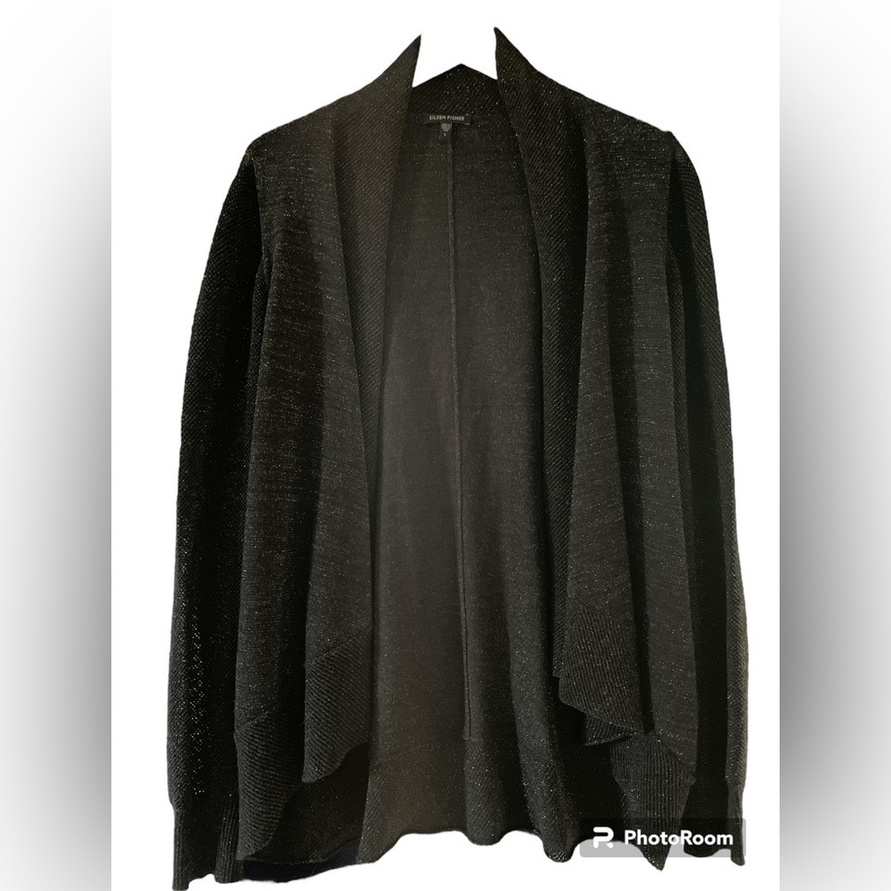Eileen Fisher black metallic cardigan large
